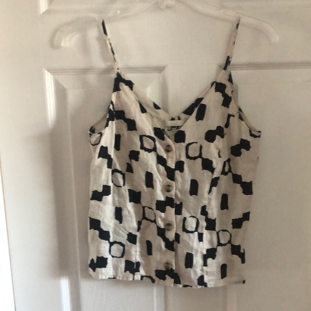 LINEN Spaghetti Strap - Black and Cream small button up blouse